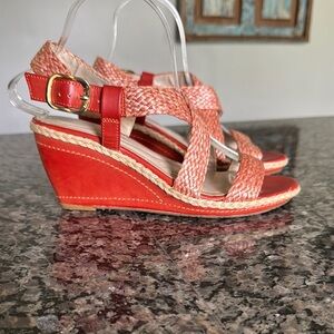 Andrew Geller Wedge Sandals with rafia Braided Straps EUC 8